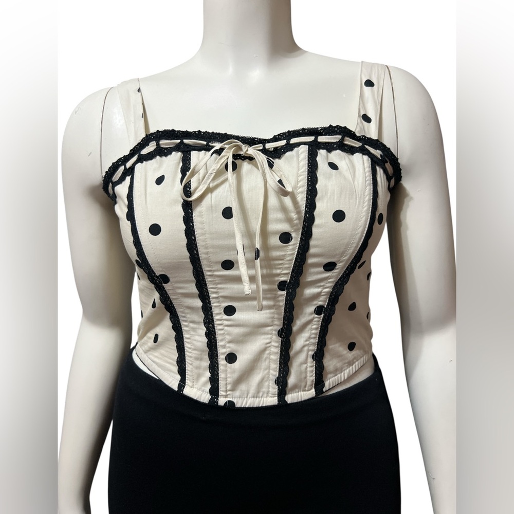 NWT Watermelon Sugar Sz M Dana Tank Top Corset With Crochet Trim Polka Dots
